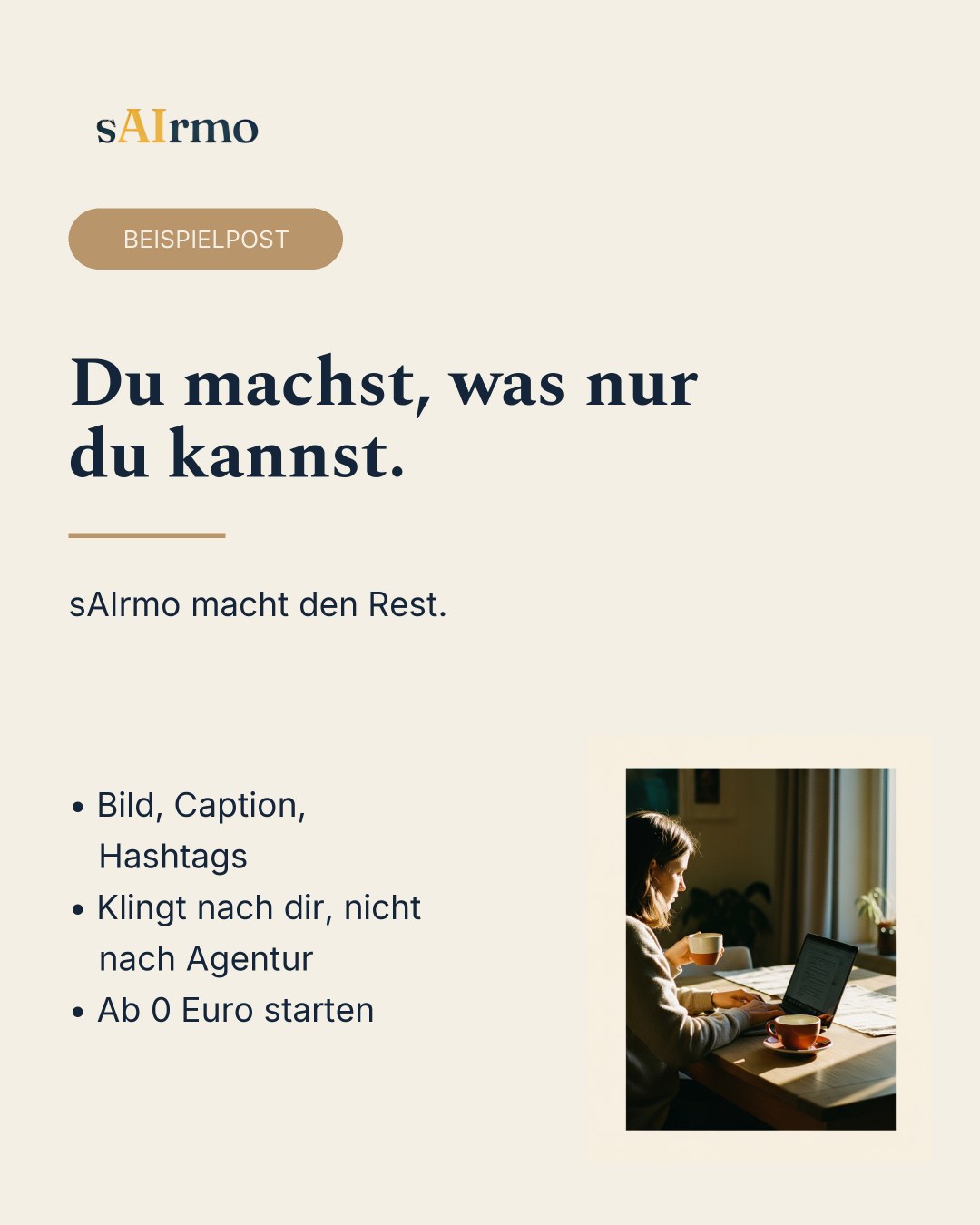Beispiel-Post: sAIrmo — Du machst, was nur du kannst.